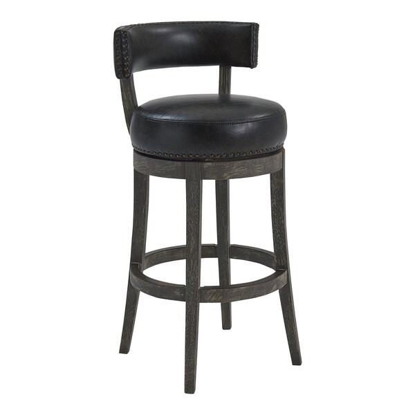 Armen Living Corbin 30" Bar Height Swivel Onyx Faux Leather and American Gray Wood Bar Stool LCCBBAGRON30 - main